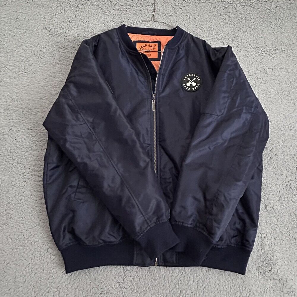 Hard Rock Guitar Co. Full Zip Quilted Navy Bomber Jacket Size XL